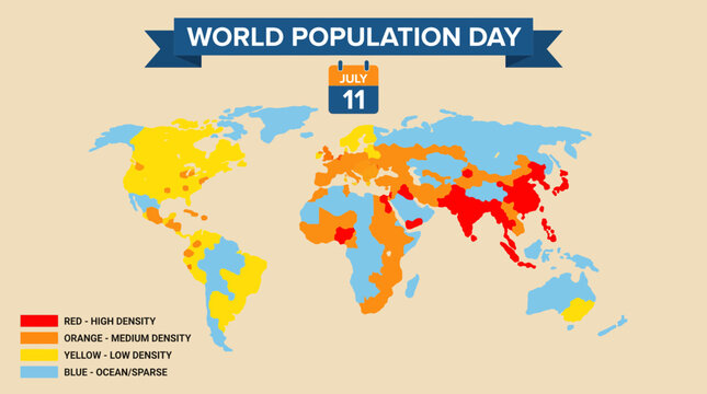 World Population Day World Population Density Heatmap Concept Flat Vector Illustration