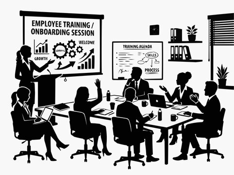 Employee training session for the concept of business education and development.