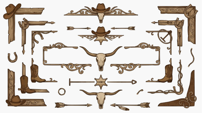 Western cowboy elements collection for the concept of rustic design and country style.