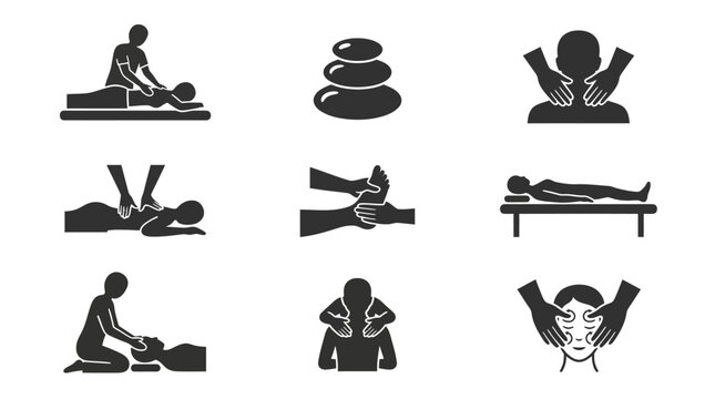 Massage Therapy Silhouette Icons Set.
