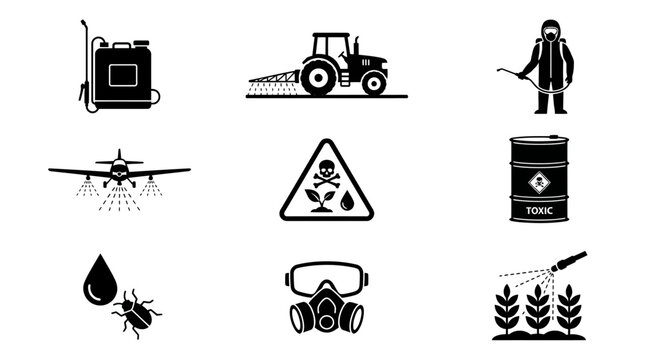 Pesticide application and safety icons.