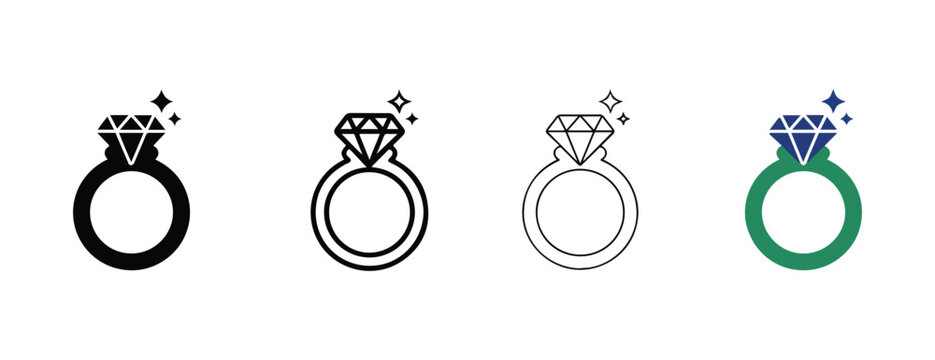 diamond ring icons in different colors and styles for design and decoration purposes  wedding symbol