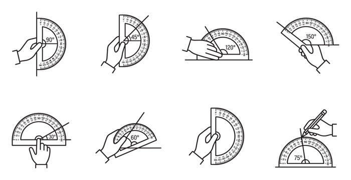 Hand using protractor to measure and draw angles on paper for geometry education.