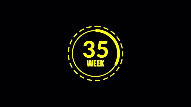 Yellow dashed circular 52 week countdown appears on black.