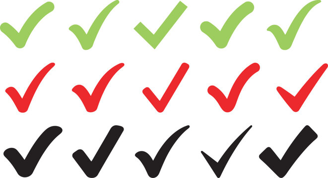 Colorful checkmark symbols in green red and black