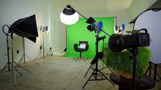 Professional green screen studio setup for filming
