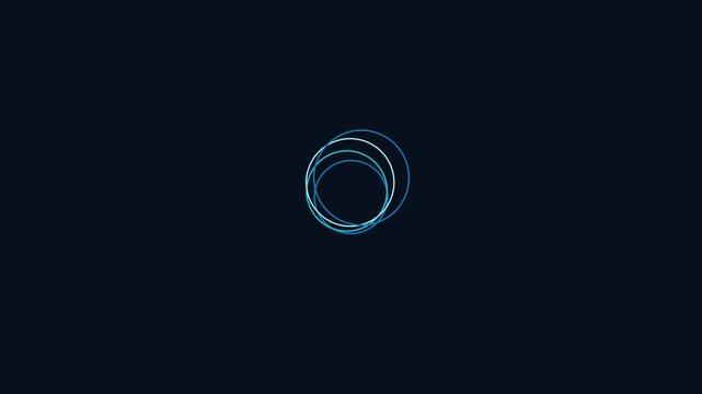 Glowing blue circular lines orbiting in dark space to represent scientific data and connectivity flow
