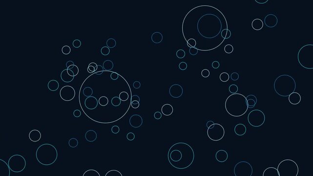 Floating red and blue glowing circles drifting slowly across a dark atmospheric space in constant motion