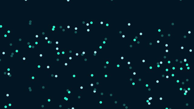 Multicolored floating particles moving across dark screen transitions in a seamless motion sequence for display animations