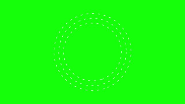 Multiple white dashed circles arranged in a row against a vibrant solid lime green color surface