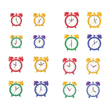 Modern Alarm Clock Vector Illustration Set With Different Colors For Productivity Design