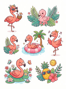 birds and flowers flammingo bitds illustration