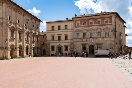 Piazza Grande, main square of the medieval town of Montepulciano in Val d'Orcia, Italy