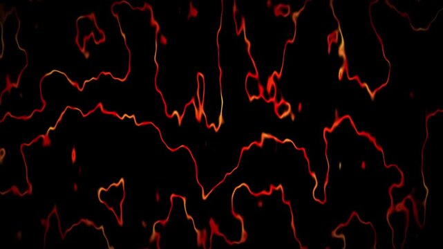 Abstract Red Orange Glowing Fluid Lines Flowing on Black Background