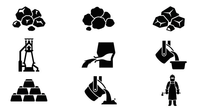 Industrial icons coal mining symbols.