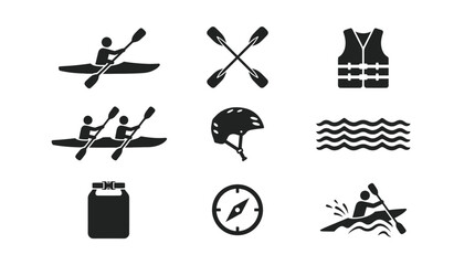 Fototapeta premium Kayaking Sport Water Leisure Activity Icons.