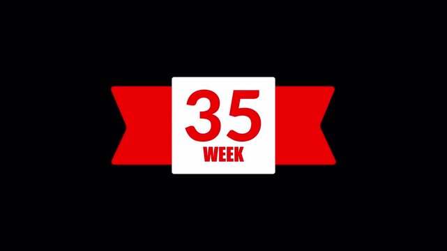 Red ribbon badge with a white panel displays 52 week on black for annual planning and yearly milestones.
