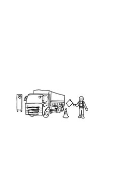 Security Guard Directing Traffic Next To A Parked Truck
