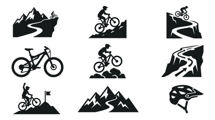 Obraz premium Black and white mountain bike icons.