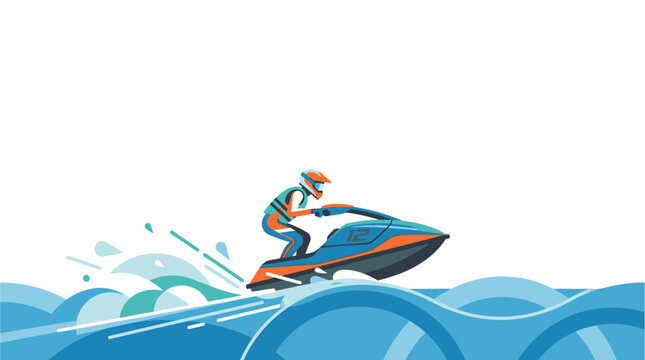 Man riding a blue jet ski.
