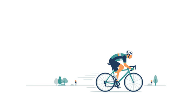 Man Riding a Bicycle Quickly Outdoors.