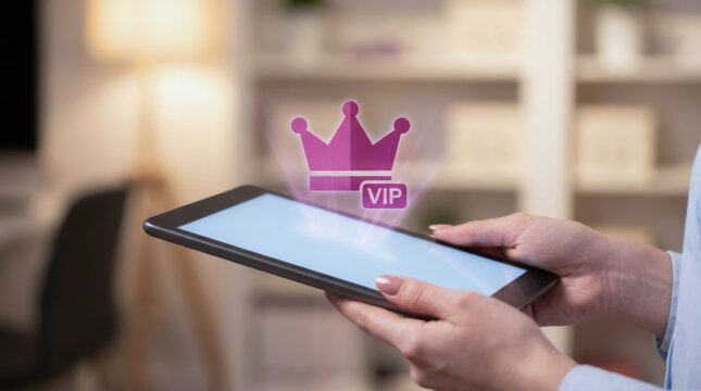VIP tablet digital technology hand customer value proposition cvp touchscreen electronic device communication business concept membership premium