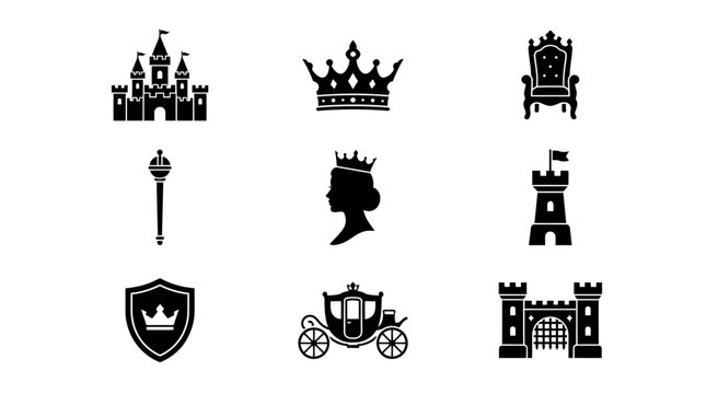 Royal Crowns and Castle Silhouettes.