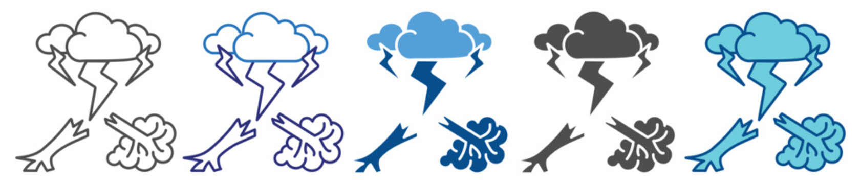 Thunderstorm icon set multiple style collection