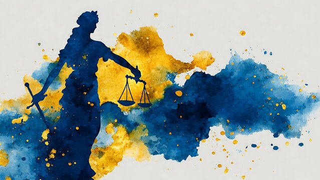 Watercolor Lady Justice with Scales, Law and Legal System Concept