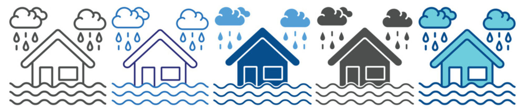 Flooding icon set multiple style collection