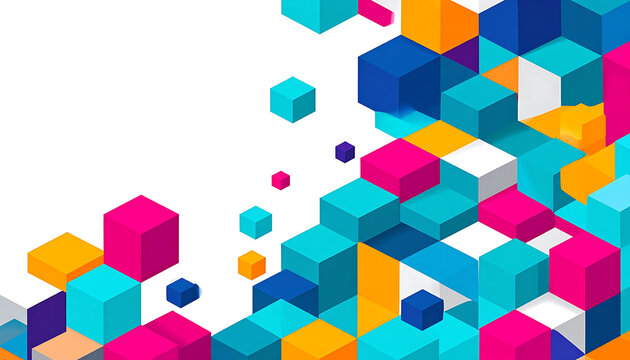 Abstract isometric cubes in vibrant colors, geometric pattern with digital blocks, data structure concept