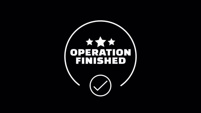 White operation finished badge with stars and a checkmark appears on transparent background.