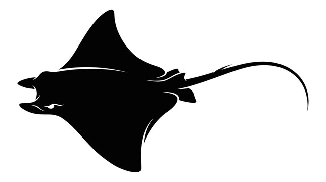 Black silhouette of a stingray swimming.