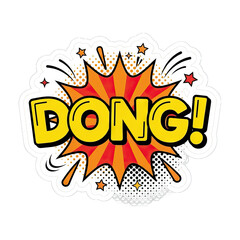 Comic Book Style "DONG!" Sound Effect Burst with Stars and Halftone Dots Isolated © Gordon