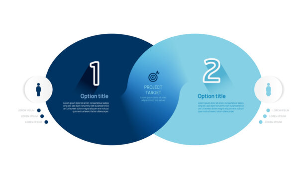Venn diagram Business Infographic circle chart template two options, presentation with Circular diagram elements vector illustration.
