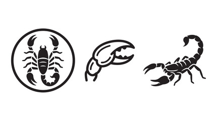 Fototapeta premium Scorpion and Scorpio Zodiac Symbols Set with Pincer Claw Icon Silhouette Vector Illustration