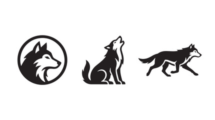 Wolf Silhouette Vector Logo Collection Featuring Howling, Running and Profile Head Designs © Taufik-DeGra