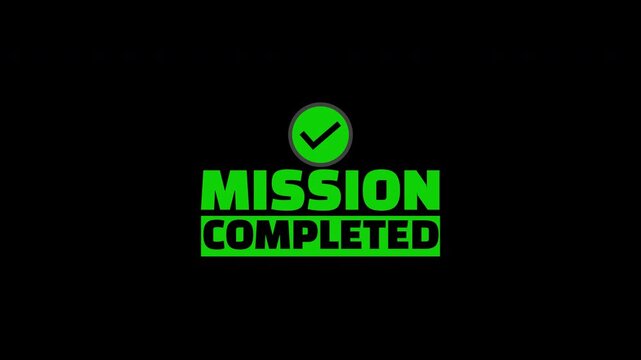 Green mission completed message with a checkmark appears on transparent background.