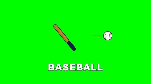 4K green screen BASEBALL animated title - a bat swings as a ball flies off, kinetic typography motion graphics intro overlay, chroma key