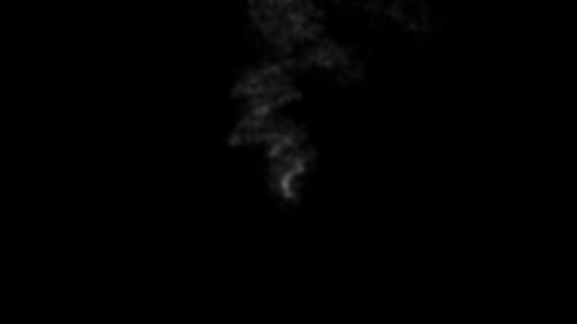 Smoke rises in three connected frames, illustrating a continuous transformation in shape and density against a dark background, emphasizing the fluidity and dynamic nature of the smoke's movement