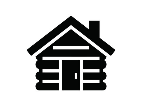 Log Cabin Silhouette Icon, Wooden Mountain House Black and White Vector, Rustic Cottage Outdoor Shelter Symbol