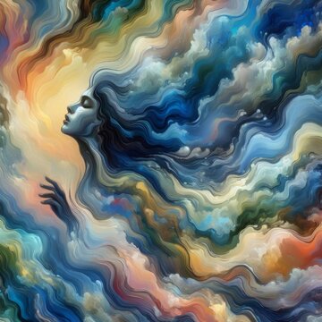 Abstract fluid art with vibrant colors, swirling patterns, and dynamic composition, high quality background.