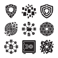 Fototapeta premium Modern abstract technology security icons set isolated on transparent background