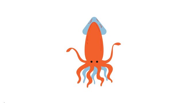 Minimalist Vector Illustration of an Orange Squid Character Isolated on a White Background for Marine Designs