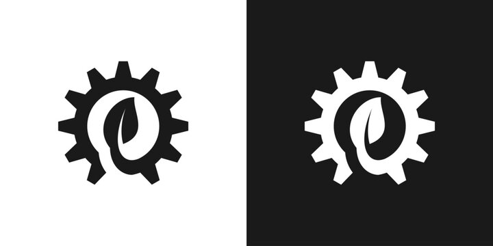 logo design combining gear and leaf, design vector icon idea