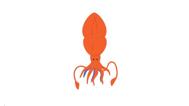 Minimalist orange squid illustration with tentacles on a plain white background, simple ocean creature vector graphic