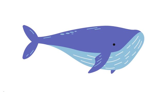 Blue whale cartoon character vector illustration isolated on white