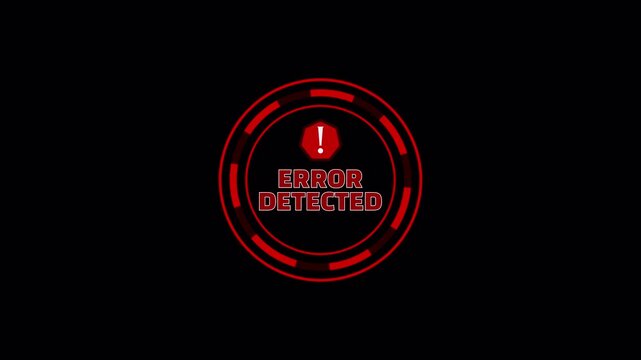 Red circular error detected alert with warning symbol appears on transparent background.