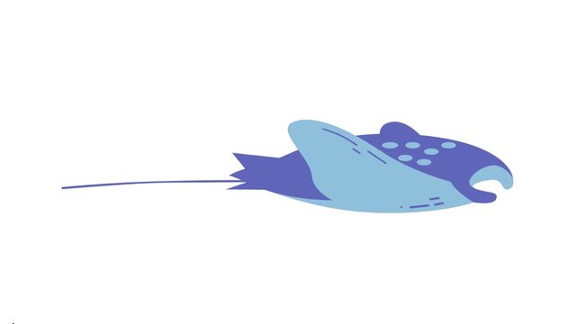 Flat Design Blue Stingray Fish Swimming Marine Animal Vector Illustration Isolated on White Background