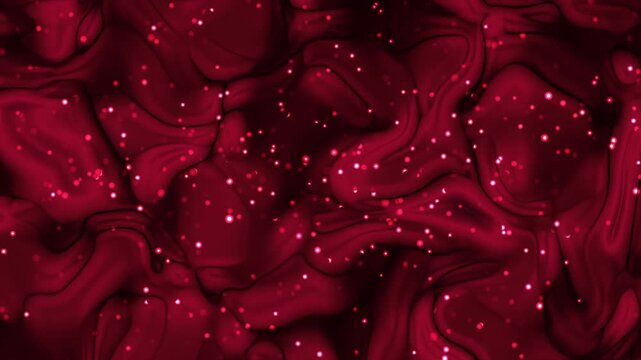 Swirling dark red gradient background liquid with white glitter and star sparks, suitable for backgrounds, textures, cosmetics, and abstract designs.